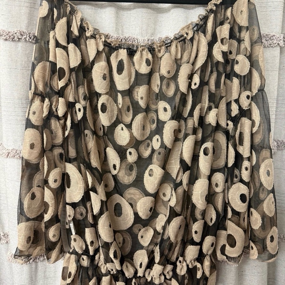 Mechant Boho Chic Flowy Graphic Print See Through Fairy Top-SIZE XL